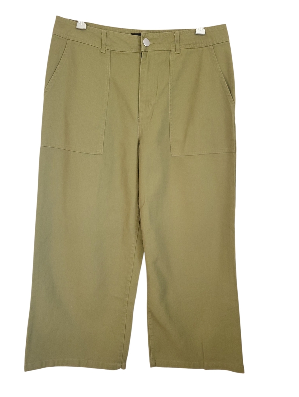 Who What Wear Olive Green Wide Leg Crop Cotton Pants Womens 14 Utility Pockets